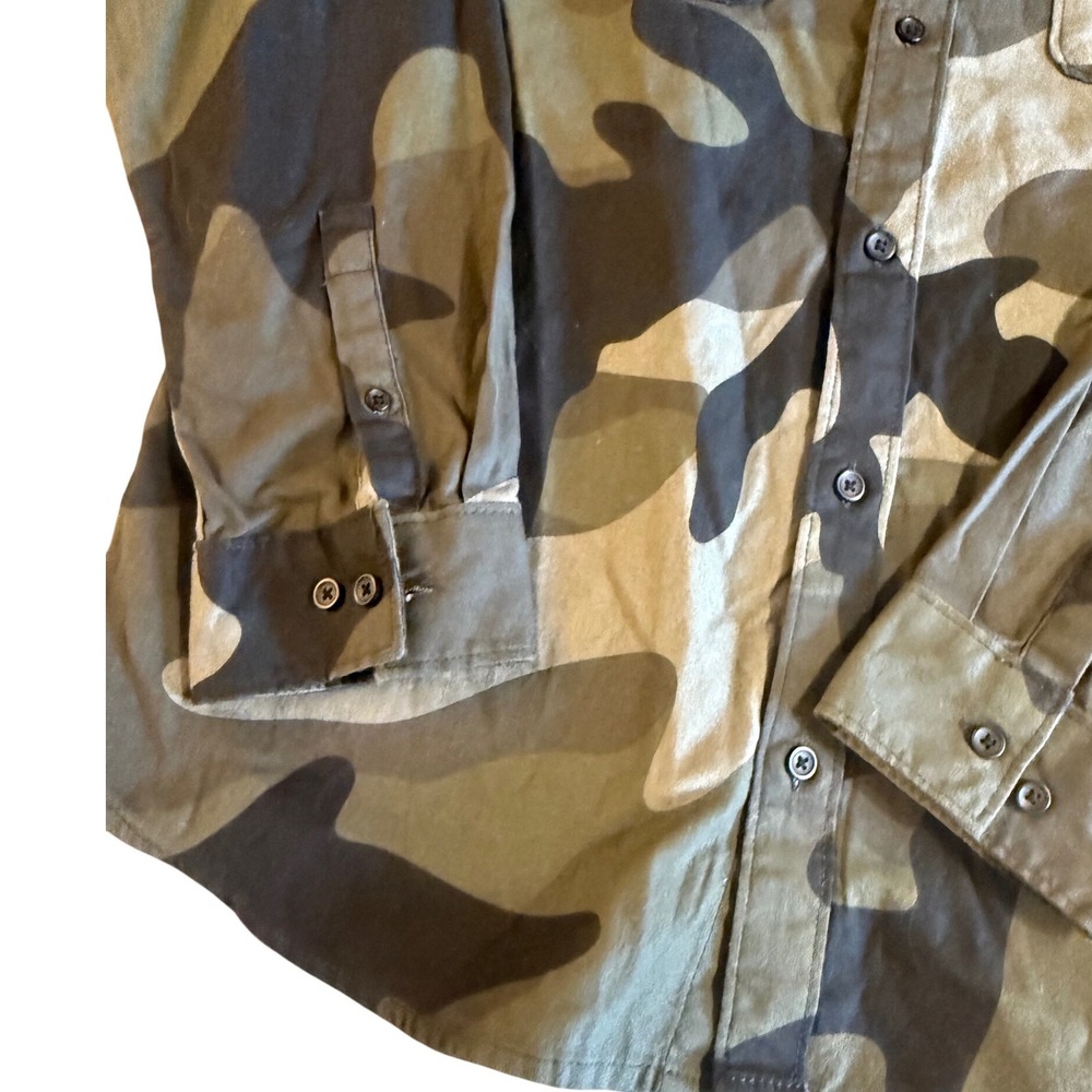 RVCA Mens Camo Button Down Shirt Regular Fit Long Sleeve Cotton Green Large - Picture 4 of 6